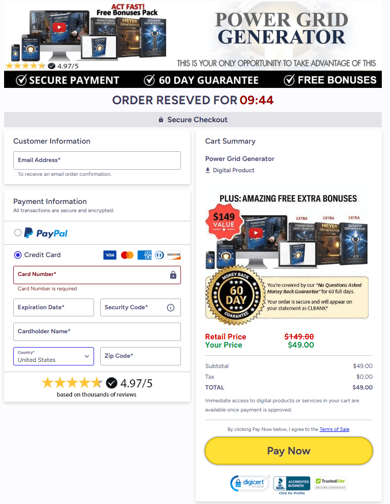 Power Grid Generator order form